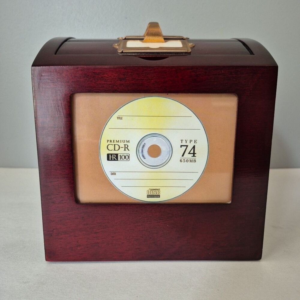 Bombay Company Vintage Flip Style Wooden Desktop CD Storage Index Box Rolodex